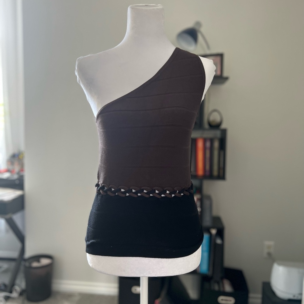 Express One-Shoulder Brown and Black Knit Tank